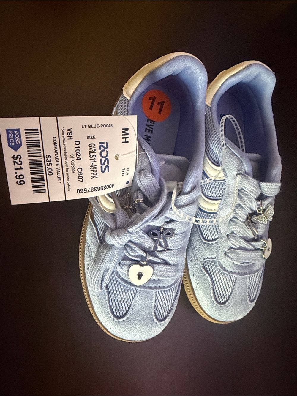Light Blue Kids Athletic Sneakers with Heart Charm by